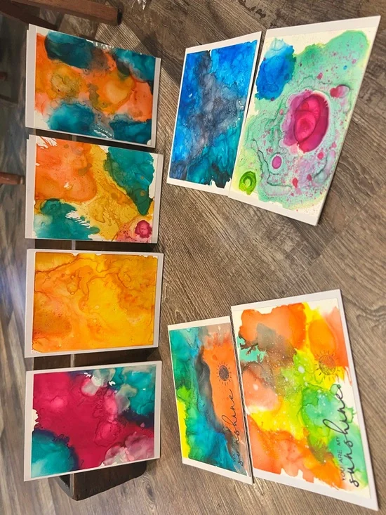 Handmade Abstract Watercolor Greeting Cards - Multicolor