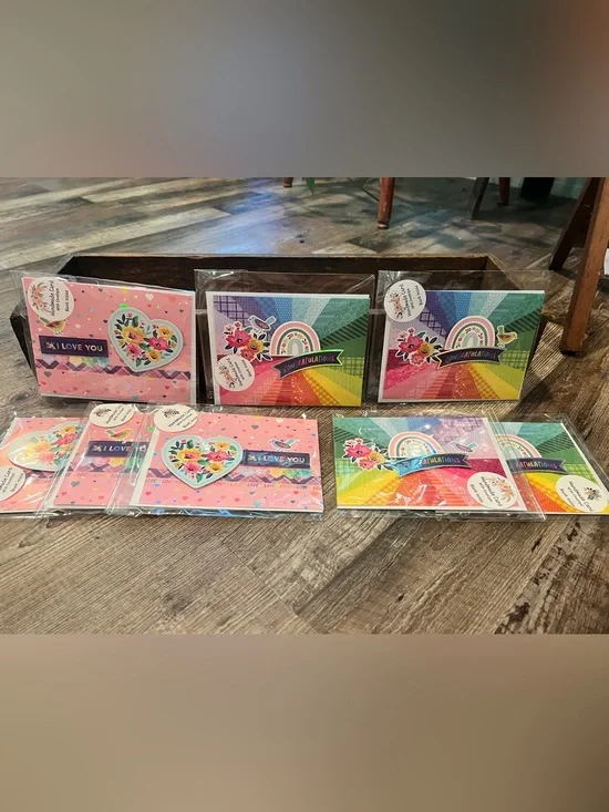 Handmade Floral Rainbow Greeting Cards - Pink & Multicolor