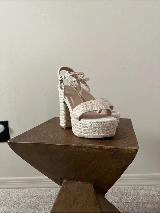 Lulu's Cream Braided Platform Espadrille Heels