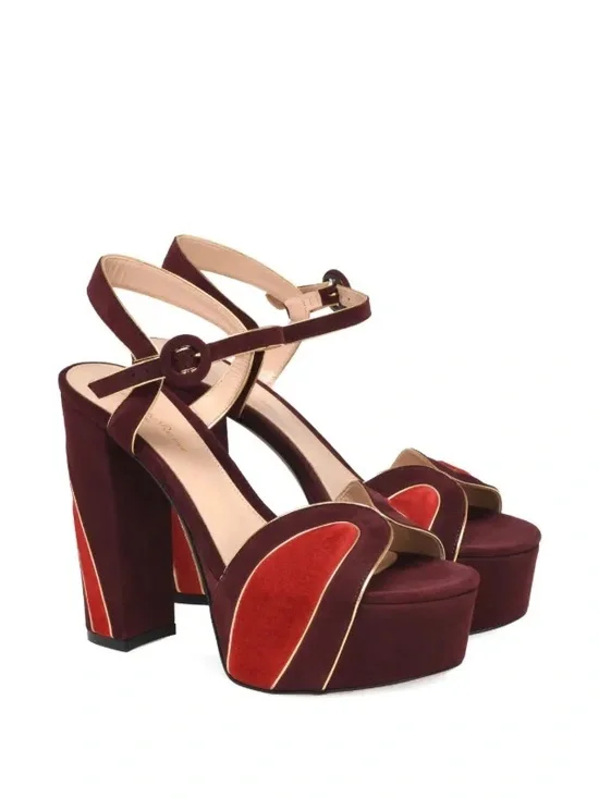 Gianvito Rossi Tamara Platform Heeled Burgundy Suede Sandals Size 40, NEW $1,495