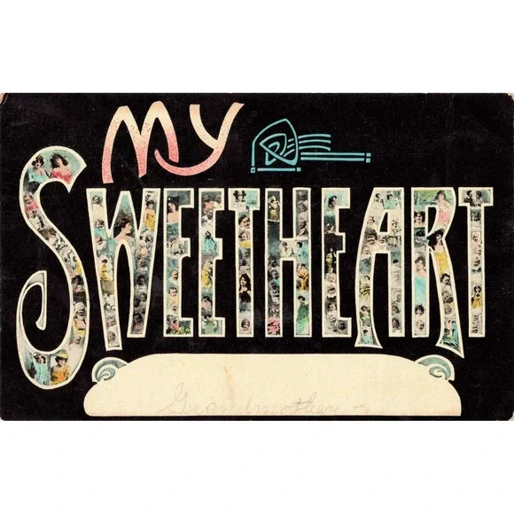 Vtg My Sweetheart Postcard Large Letter RPPC-Style Germany 1802 VG