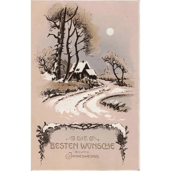 New Year Postcard 1917 German Snowy Landscape Monroe Wisconsin Vtg VG