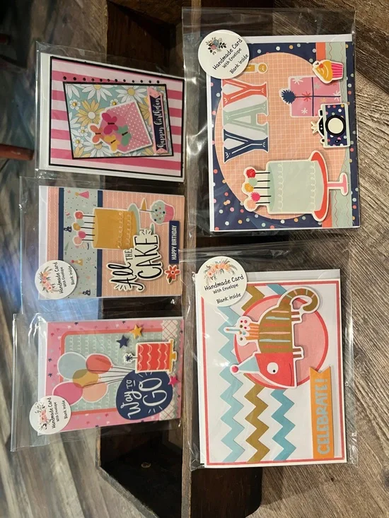Handmade Birthday Card Assortment - Colorful Cake & Party Designs