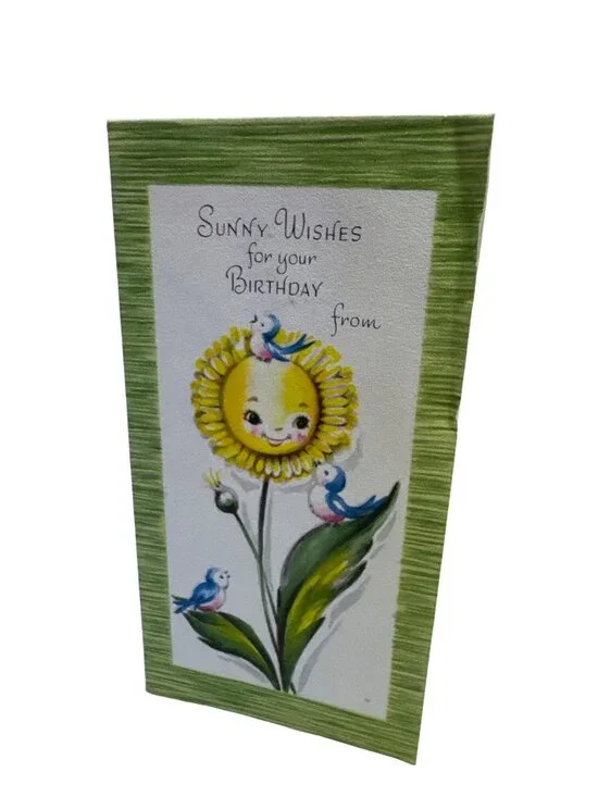 Vintage Gibson Sunny Wishes Birthday Greeting Card Sunflower Art 10G 66-4 Made U
