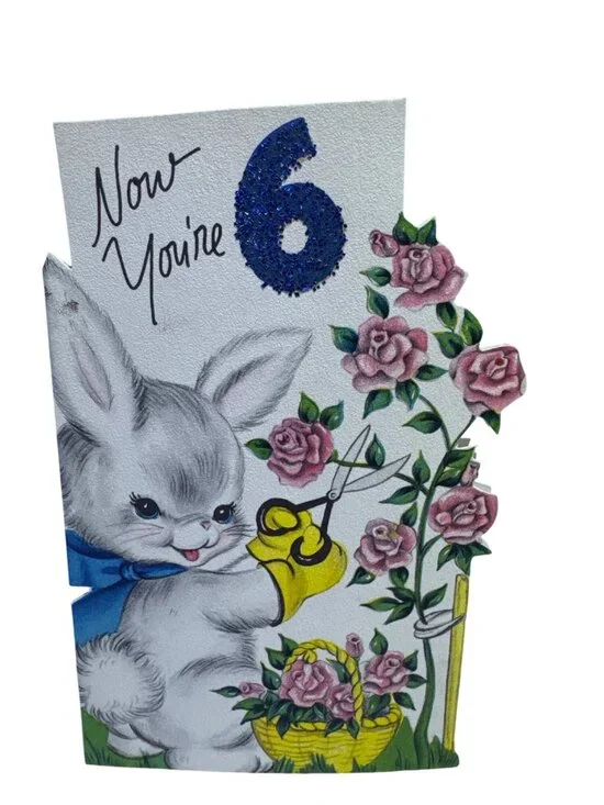 Vintage Stanley Greetings Bunny Now You’re 6 Birthday Card Made USA Die-Cut