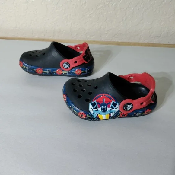 Crocs Kids Star Wars Tie Fighter Clogs Black Red Toddler Size 6 C6 Slip On Shoes