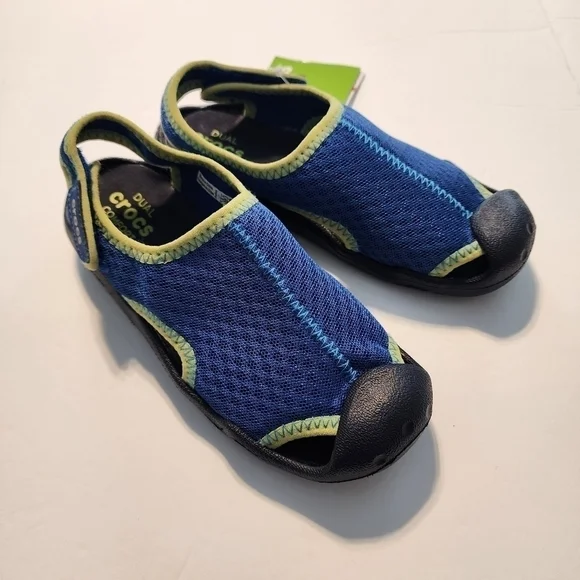 Crocs size J 1 boy girl  Swiftwater blue sandals Pool Cruise Beach closed toe
