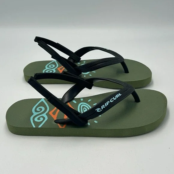 Rip Curl Surf Kids Flip Flop Bloom Thong Sandal Removable Strap Olive Green Sz 2
