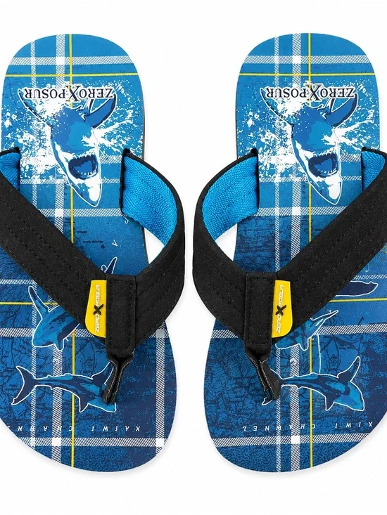 ZeroXposur Blue Plaid Shark Flip Flops - 0839
