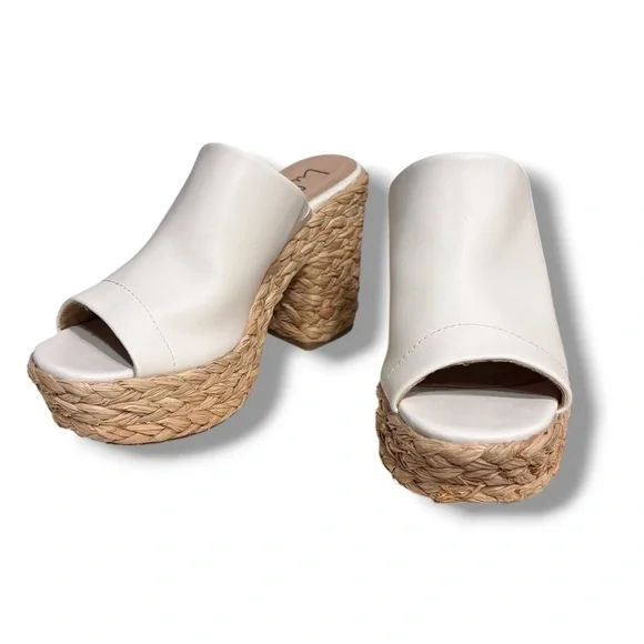 LULUS Ervyn White Raffia Platform Slide Sandals