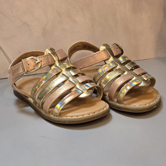 Cat & Jack Toddler Girls Metallic Holographic Gladiator Sandals Gold Rose Size 5