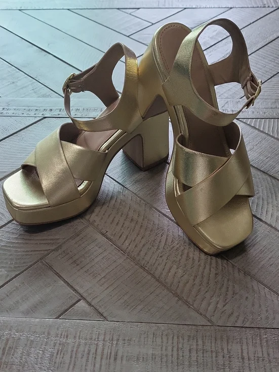 Seychelles Metallic Gold Leather Platform Sandals Ankle Strap Boho 70s