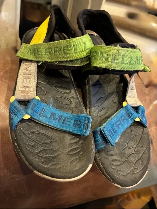Merrell Kids Blue & Green Hook-and-Loop Outdoor Sandals