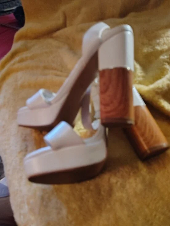 White Platform Block Heel Sandals - Women