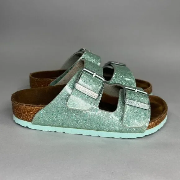 Birkenstock Arizona Sandals Little Girls Size 8.5 Sparkly Turquoise Buckle Slide