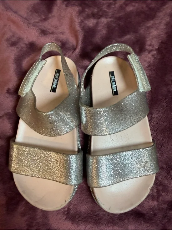 Mini Melissa Girls' Glitter Silver Sandals