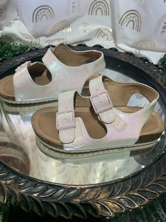 Cat & Jack Iridescent Pink Glitter Double-Buckle Sandals