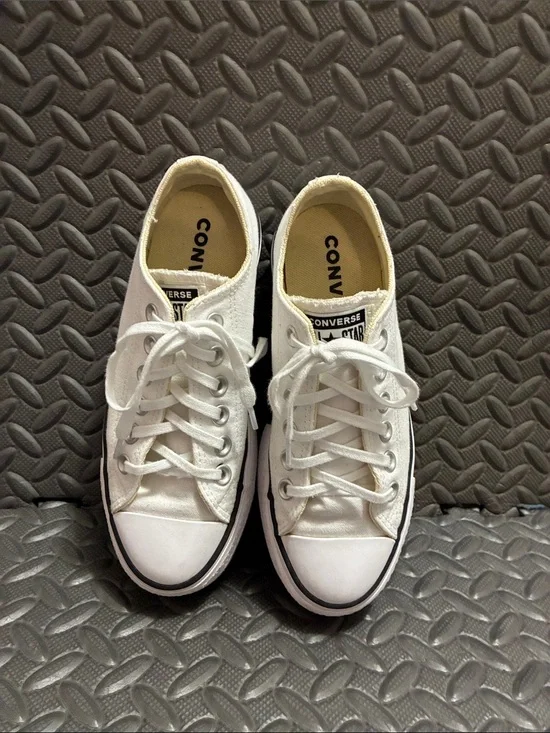 Converse Platform White Canvas Low-Top Sneakers with Black Trim