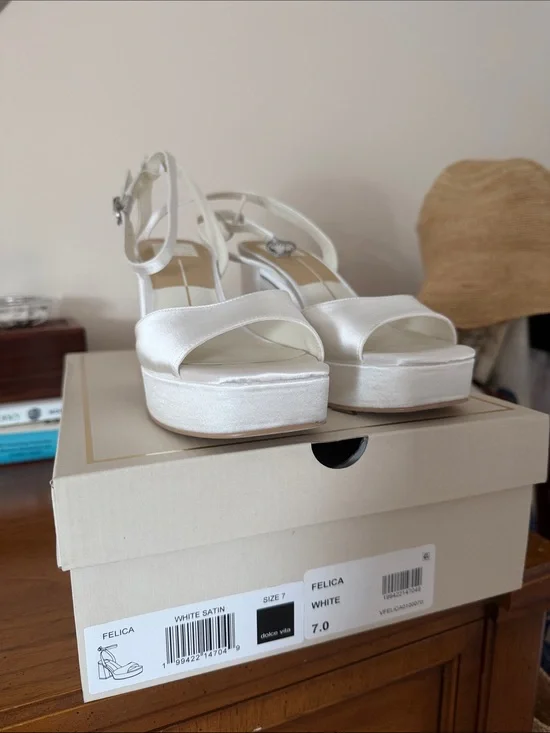Dolce Vita White Satin Felicia Platform Heeled Sandals