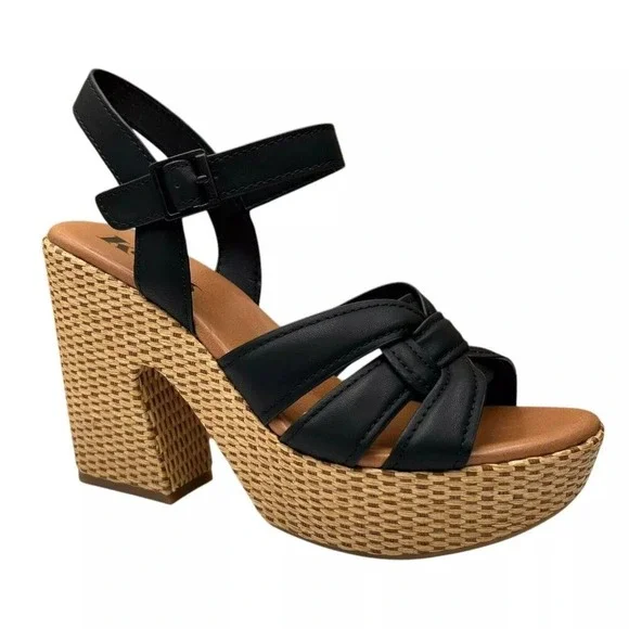 KORKS Dee Womens Wedge Platform Sandal Size 9 Black/Tan Faux-leather Block Heel