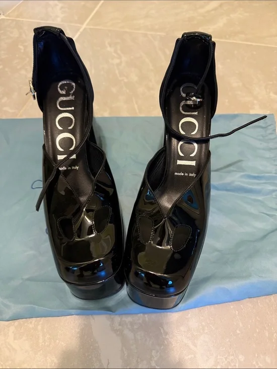 Gucci Black Patent Leather Platform Mary Jane Heels