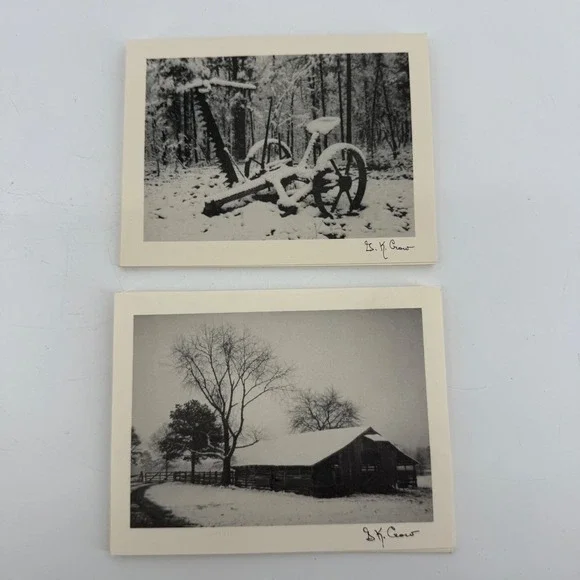 B.K. Crow Winter Landscape Blank Note Cards Set of 8 Rustic Barn‎ Farm Snow B&W