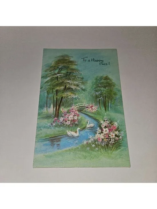 VTG Anniversary Greeting Card Swans Bridge Olympicard To A Happy Pair NEVER USED