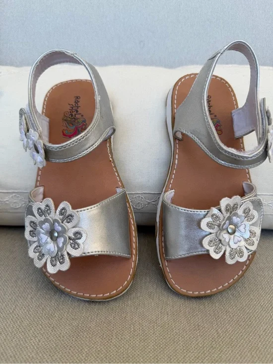 Rachel Shoes Girls Metallic Silver Floral Strap Sandals