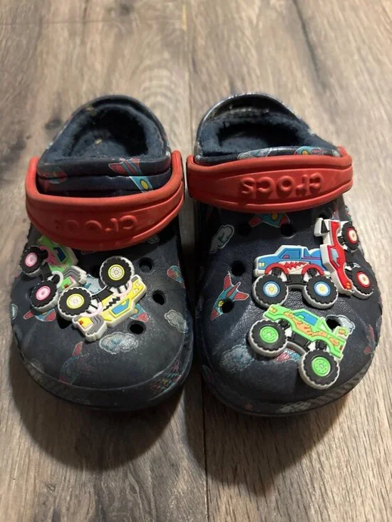 Kids Crocs Navy C8 Monster Truck & Rocket Print Shoes