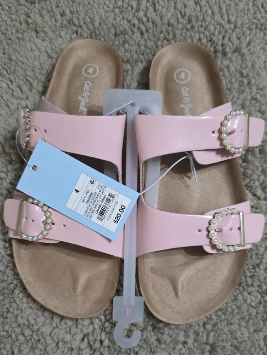 Cat & Jack Pink Pearl Buckle Slide Sandals - Girls