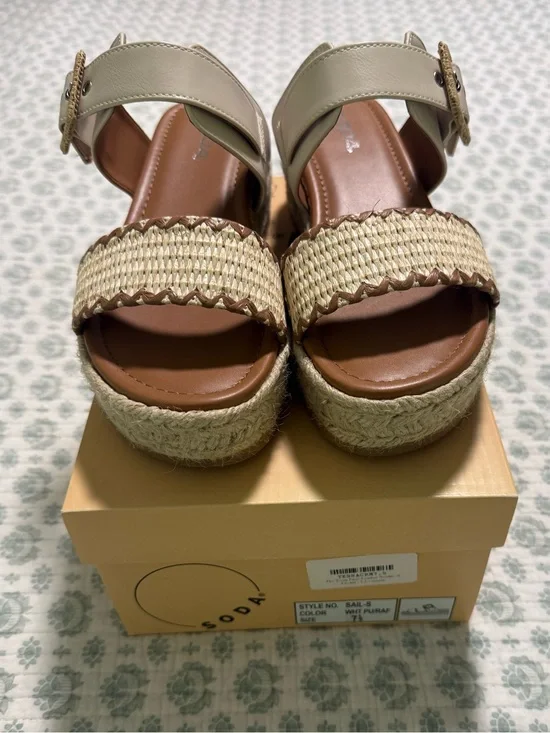 New Soda Neutral Beige Woven Espadrille Platform Sandals Size 7.5 Style Sail
