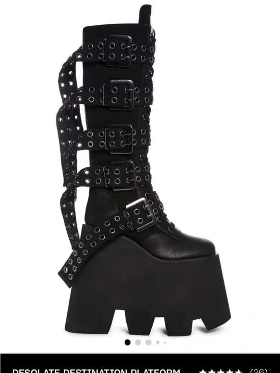 Dolls Kill Black Multi-Buckle Platform Knee Boots