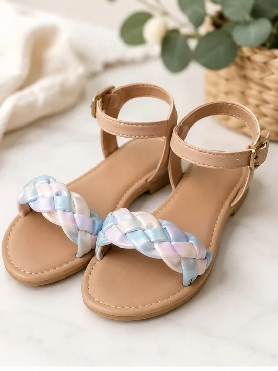 Sugar Girls Braided Pastel Ankle Strap Sandals Youth 3