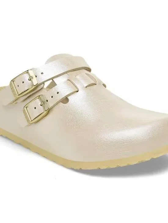 Birkenstock Cream Metallic Two-Strap Clog Sandal for Kids