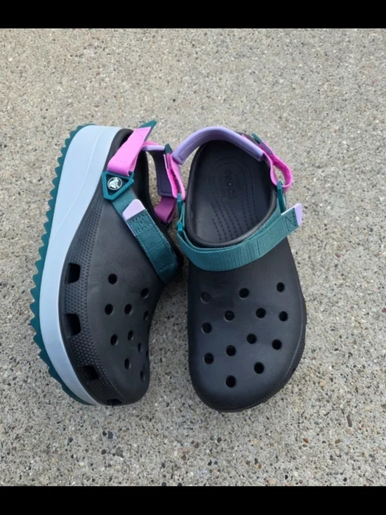CROCS Hiker Clogs  Sandals with Teal and Pink Straps Women 12 /men 10