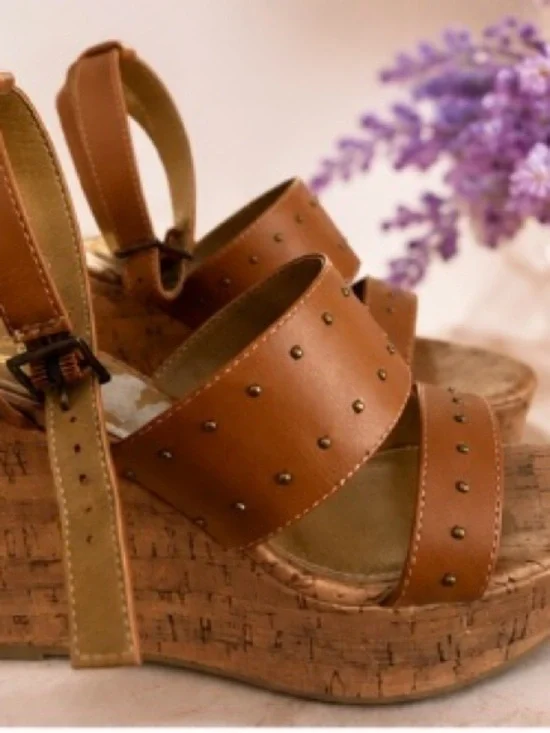 Women’s Tan Studded Cork Wedge Sandals