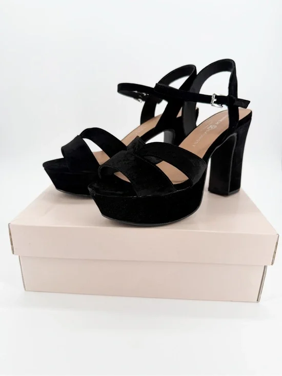 Chinese Laundry Daydreamer Velvet Platform Block Heel Sandals Black 10 NEW