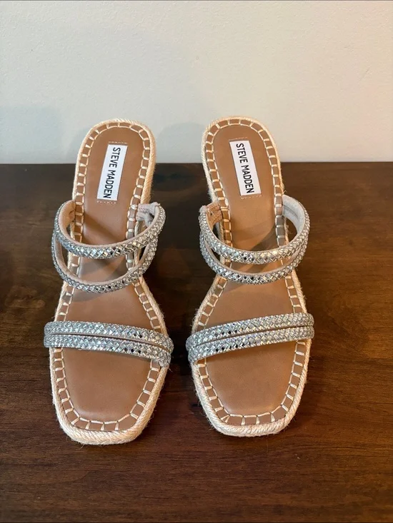Steve Madden Silver Braided Multi-Strap Slide Platforms
