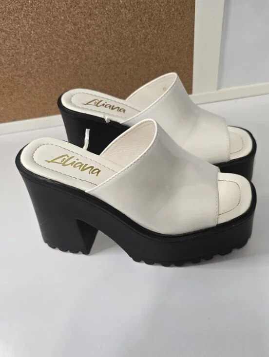 Liliana White Platform Slide Heels for Women