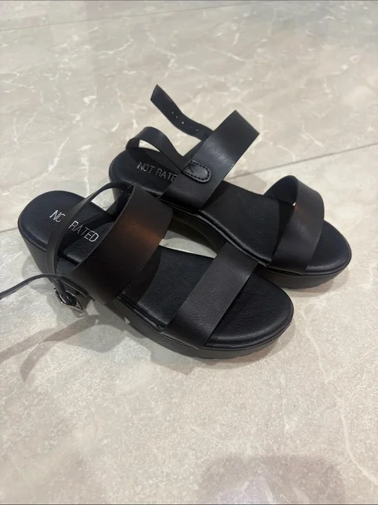 Not Rated Black Wide-Strap Platform Sandals
