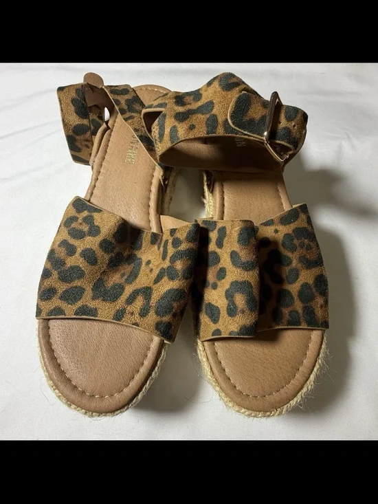 Leopard Print Bow Espadrille Sandals - Women