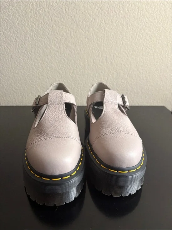 Dr. Martens Airwair Platform Mary Jane Shoes in Pale Taupe
