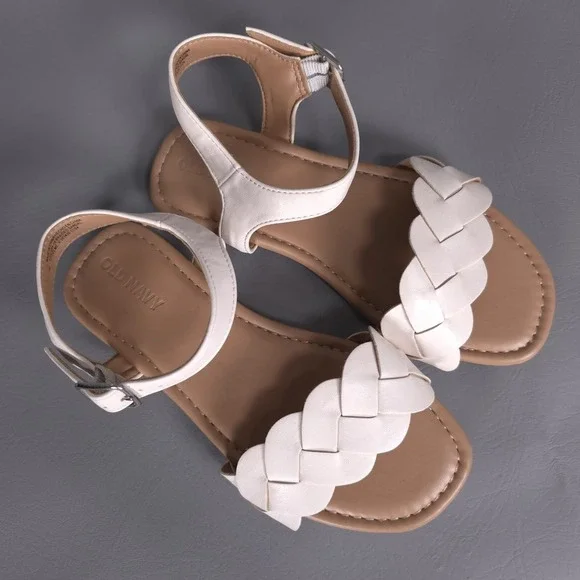 OLD NAVY NWOT Braided Strap Sandals Size 1 Cream‎ Ankle Strap Flat Girls Kids