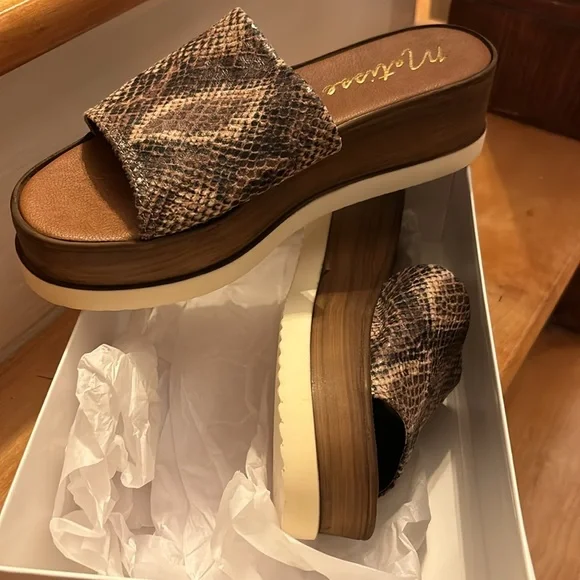 Matisse Brown Snake-Print Platform Slide Sandals