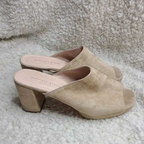 Patricia Green Dylan Chunky Tan Suede Platform Slide‎ Sandals sz 10