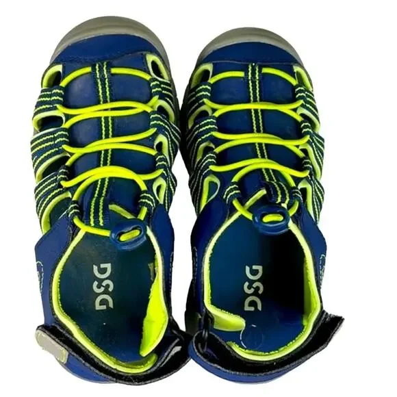 DSG Youth Caged Sandal 12 Youth Navy Blue /Yellow Adjustable Ankle Strap & Top