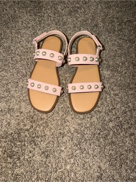 Cat & Jack Girls Pink Pearl-Stud Strappy Sandals