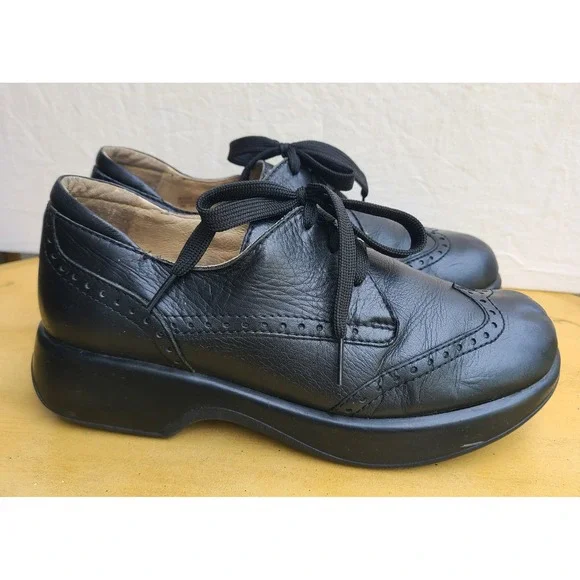 Black EU 40 100% Leather Buttery Soft Oxford‎ Cap Toe Platform Shoes Portugal