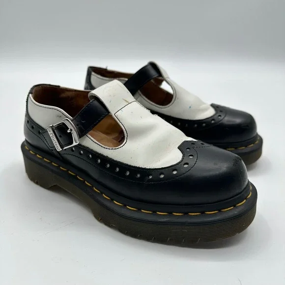 Dr. Martens Demize Black White Wingtip Mary Jane Platform Shoes‎ Womens 6 READ