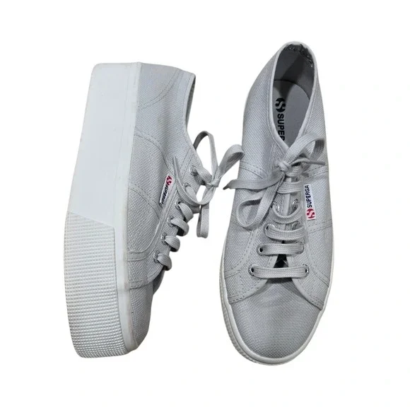 Superga Light Gray‎ Canvas Platform Sneakers Women Size EU 39.5 US 8.5